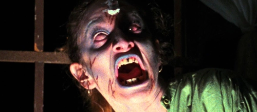 Cheryl's transformation into a "Deadite" in Sam Raimi horror film 'The Evil Dead' (1981).